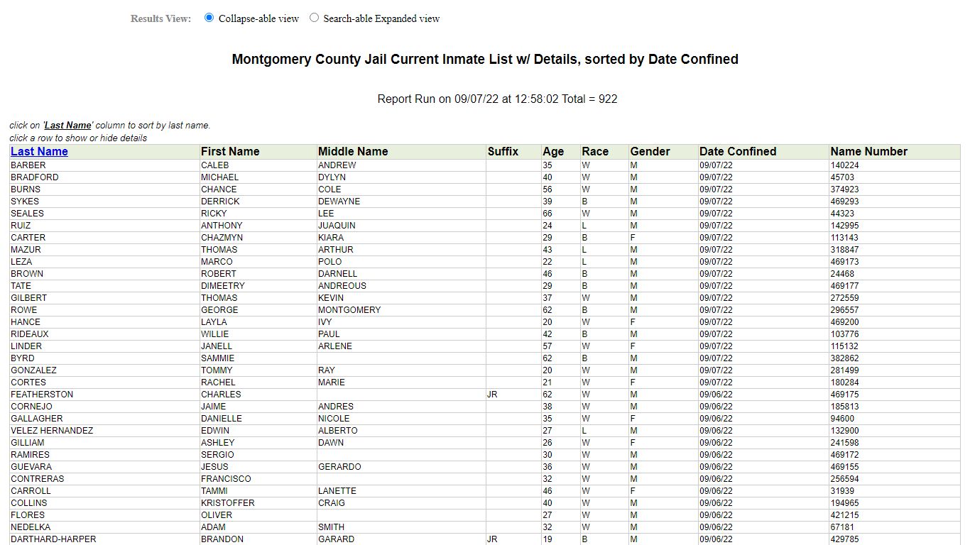 Jail Roster - Montgomery County, Texas